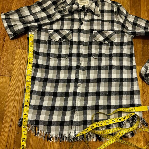 Current Elliot Black White Checker Distressed Fringe Flannel Women 2 Medium - Picture 3 of 10